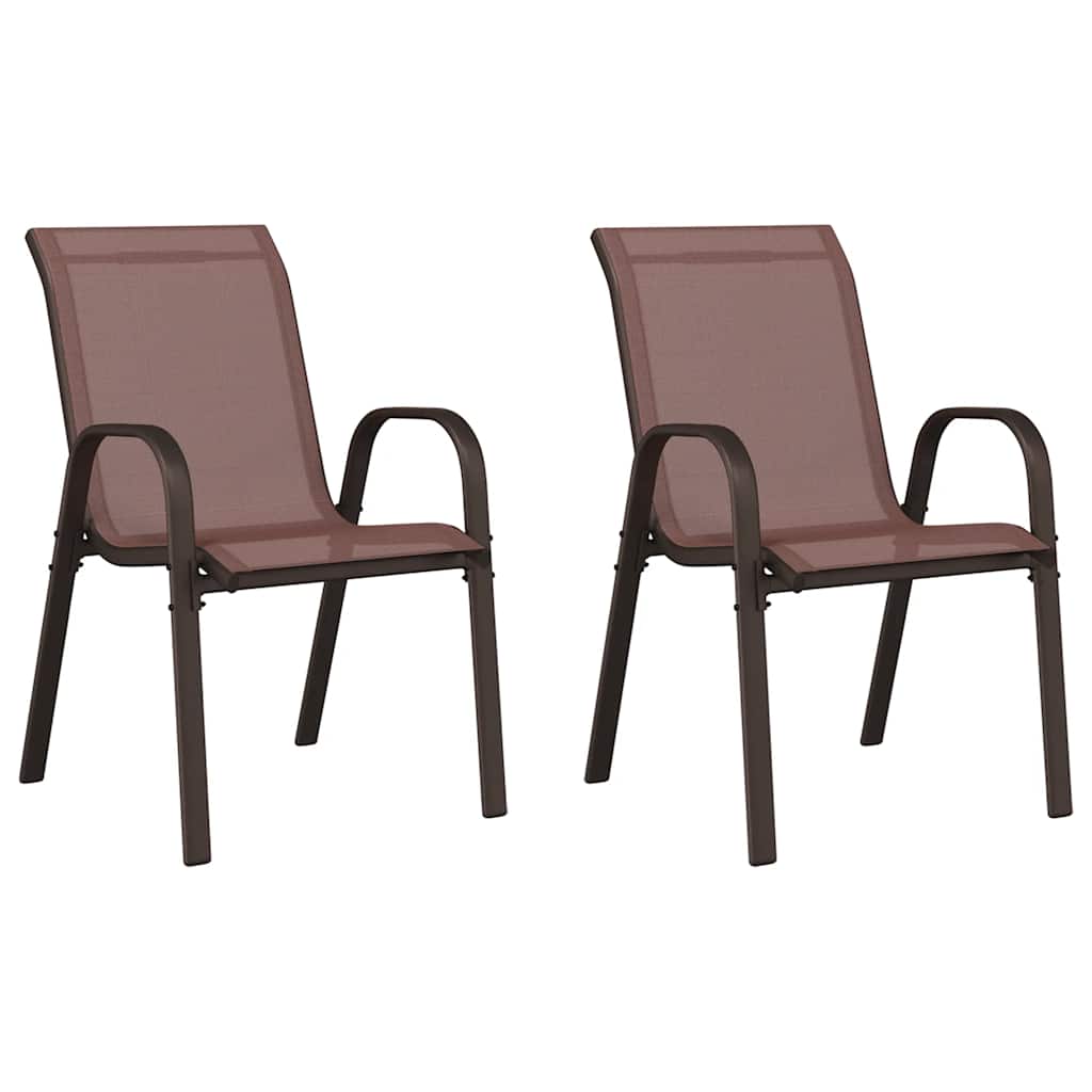 Stackable Garden Chairs 2 pcs Brown Textilene Fabric